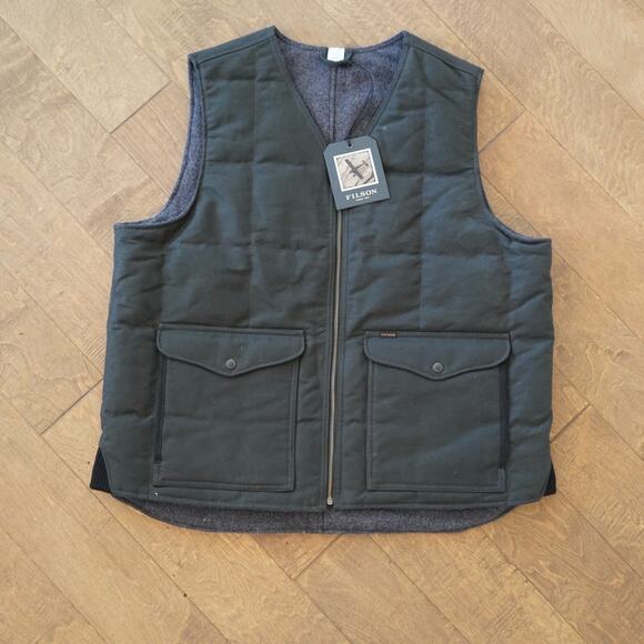 Filson Buckland Down Vest Mens XL Charcoal Reversible Sleeveless Outdoor Zip Up